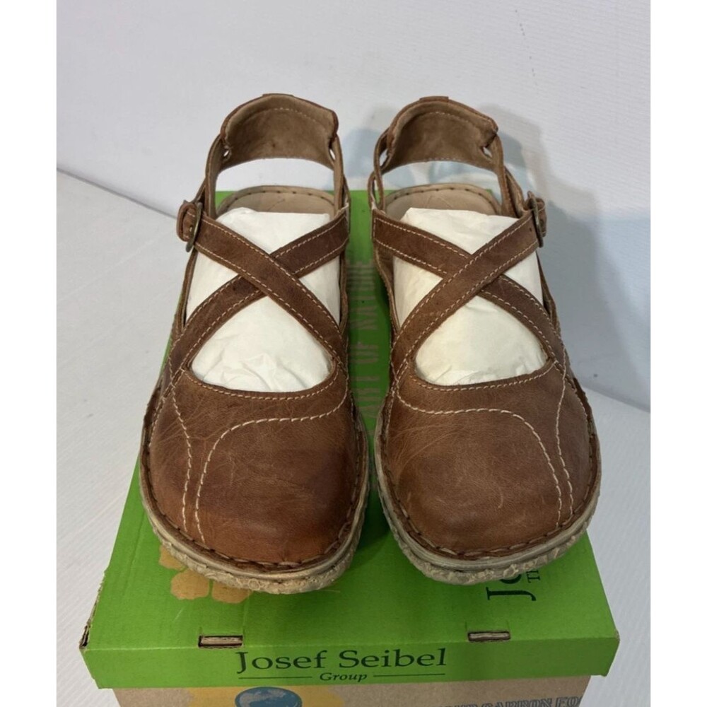 Josef Seibel Spirit of Nature Brown Leather Closed Toe Sandals Crisscross Sz 37